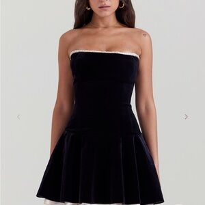 House of CB Black Strapless Dress with White Trim